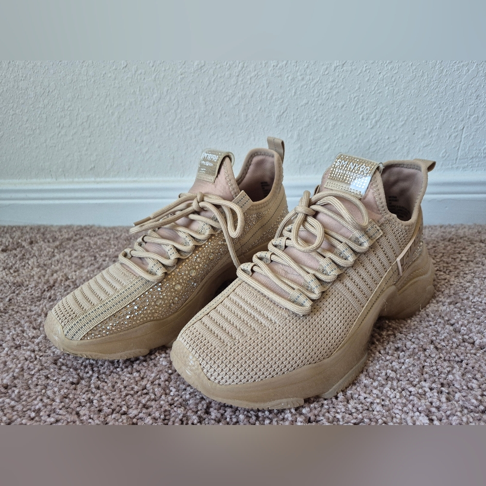 Steve Madden Beige Knit Sneakers with Sparkle
